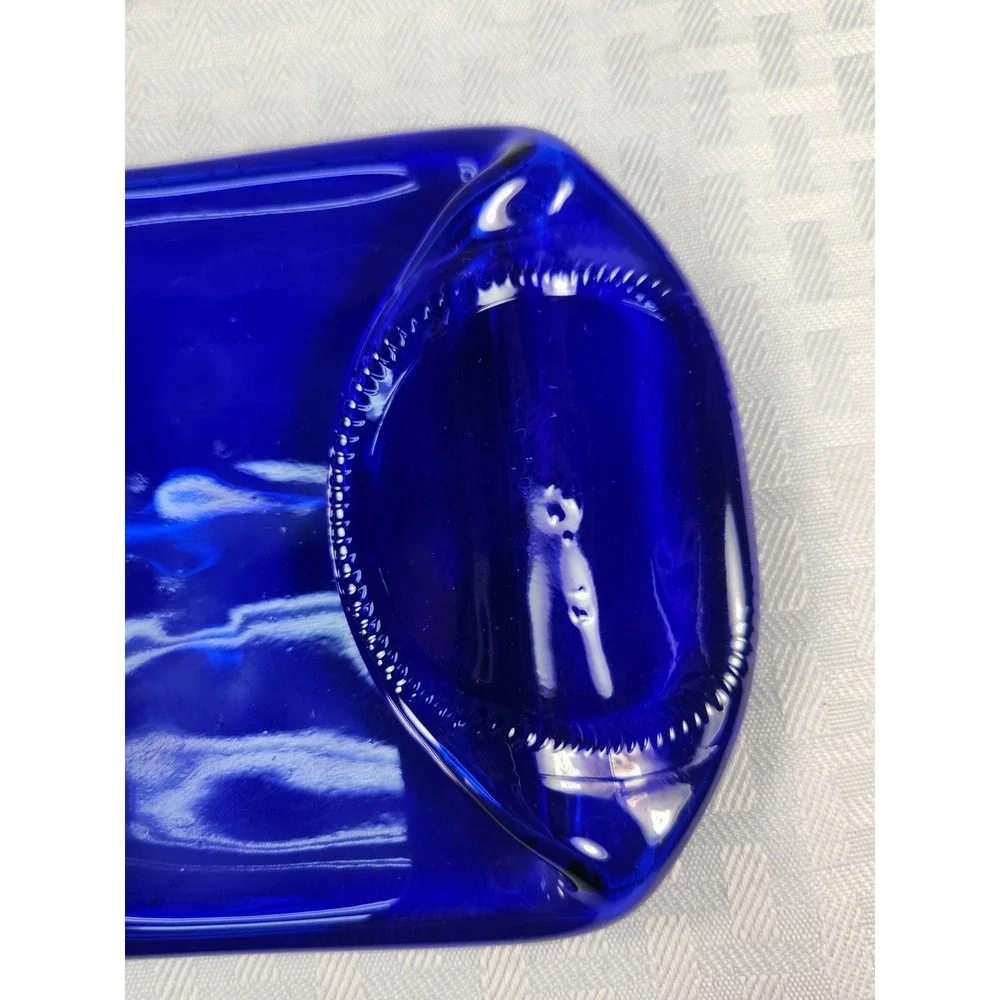 Vintage Cobalt Blue Melted Bottle Spoon Rest / Charcuterie Cheese Board
